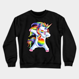 Dabbing Unicorn Gay Pride LGBT  Lesbian Flag Crewneck Sweatshirt